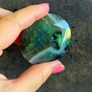 Natural Agathe green stone faceted,approx. 2”x2 1/4.Pocket stone,stress relief